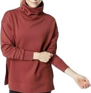 Athleta 24/7 Funnel Neck Sweatshirt Organic Cotton Pullover Slit Maple Red L